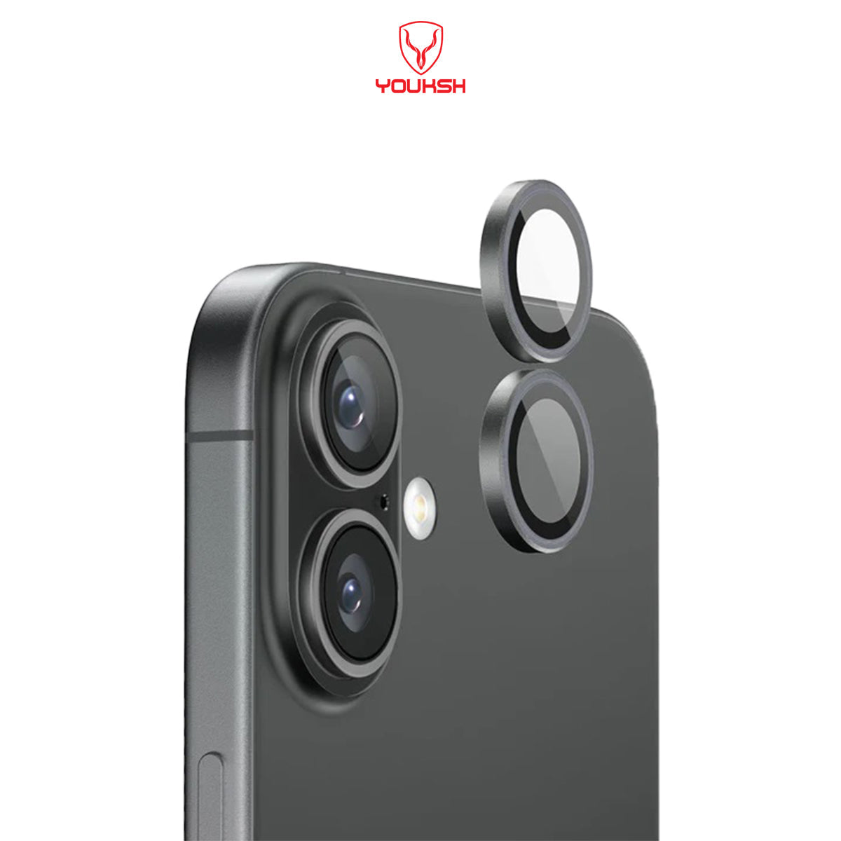 YOUKSH iPhone 16/16 Plus Camera Ring Glass Protector.