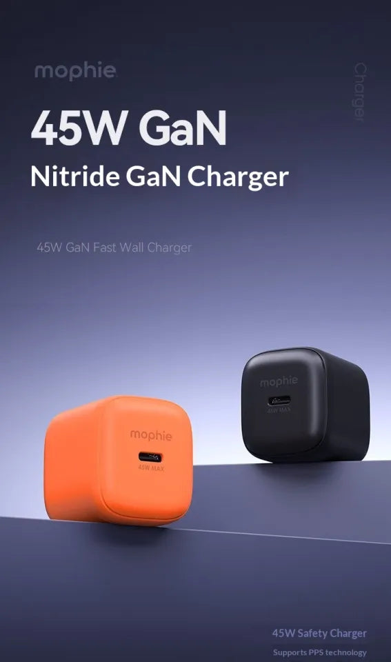 Mophie 45W GaN PD Fast Charger USB-C PPS Charger Compatible with iPhone 18 17 Pro Max iPad Tablet Xiaomi Huawei Samsung