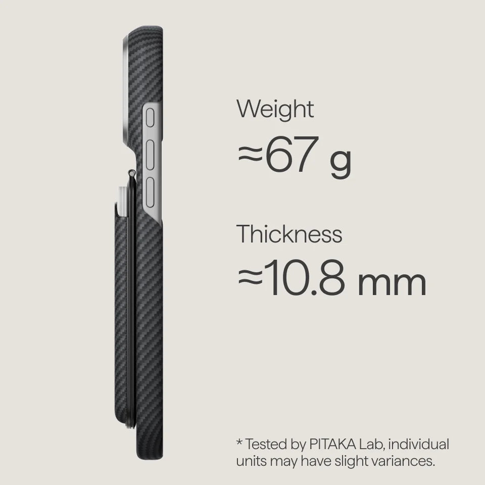 pitaka Slim MagSafe Wallet with Adjustable Stand, Aramid Fiber, Black/Grey