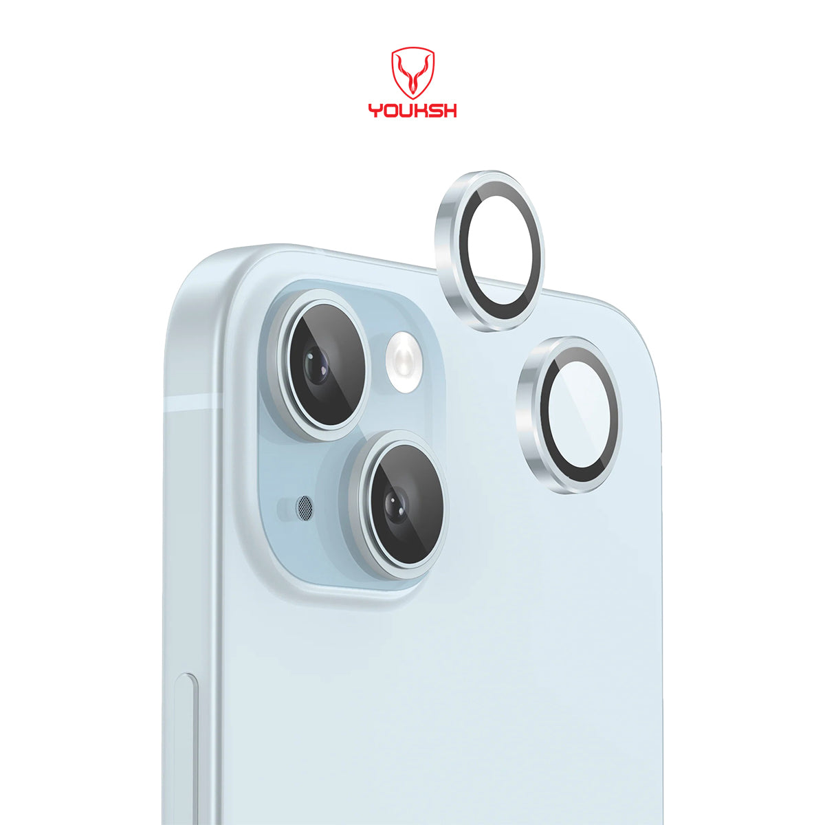 YOUKSH iPhone 15 Plus/15 Camera Ring Glass Protector.