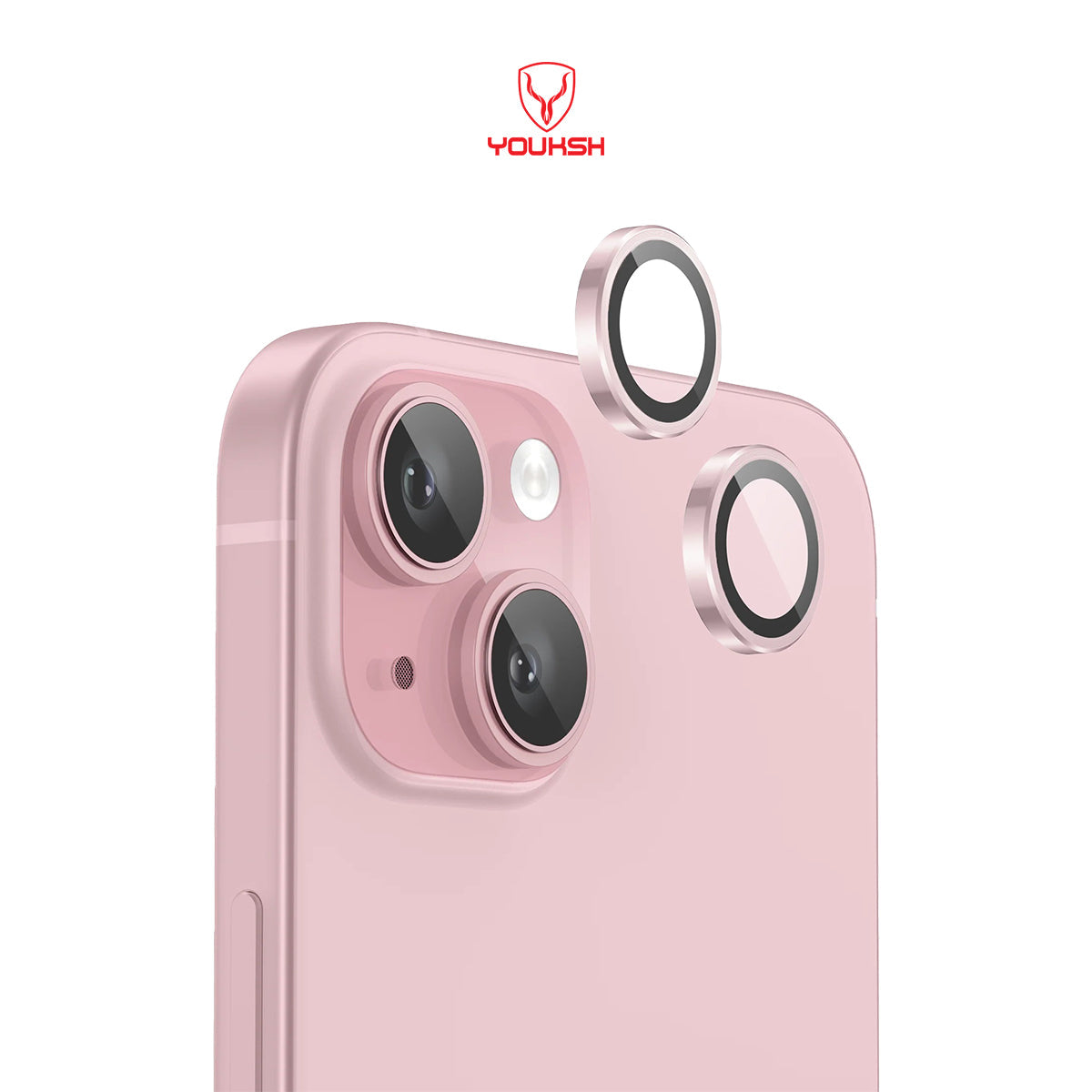 YOUKSH iPhone 15 Plus/15 Camera Ring Glass Protector.