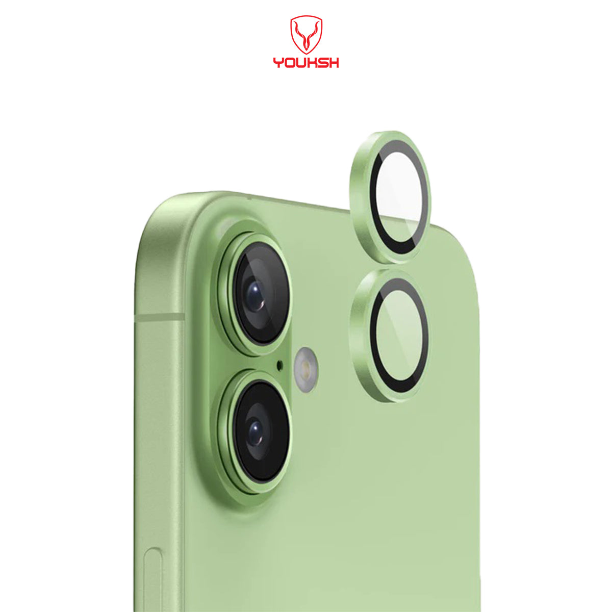 YOUKSH iPhone 16/16 Plus Camera Ring Glass Protector.
