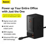Baseus PowerCombo Digital Power Strip 3AC + USB + Type C+ Retractable-C 65W With 1.5m Power Cord CN Black