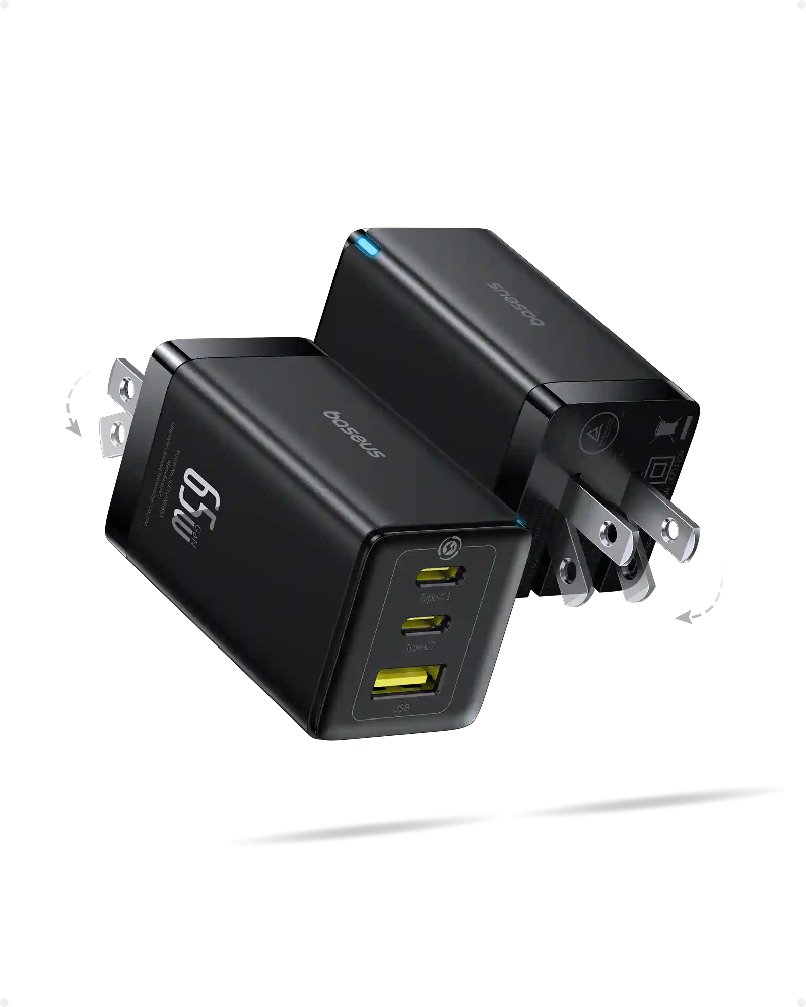 Baseus GaN5 Pro Fast Charger 2C+U 65W US Pack of 2